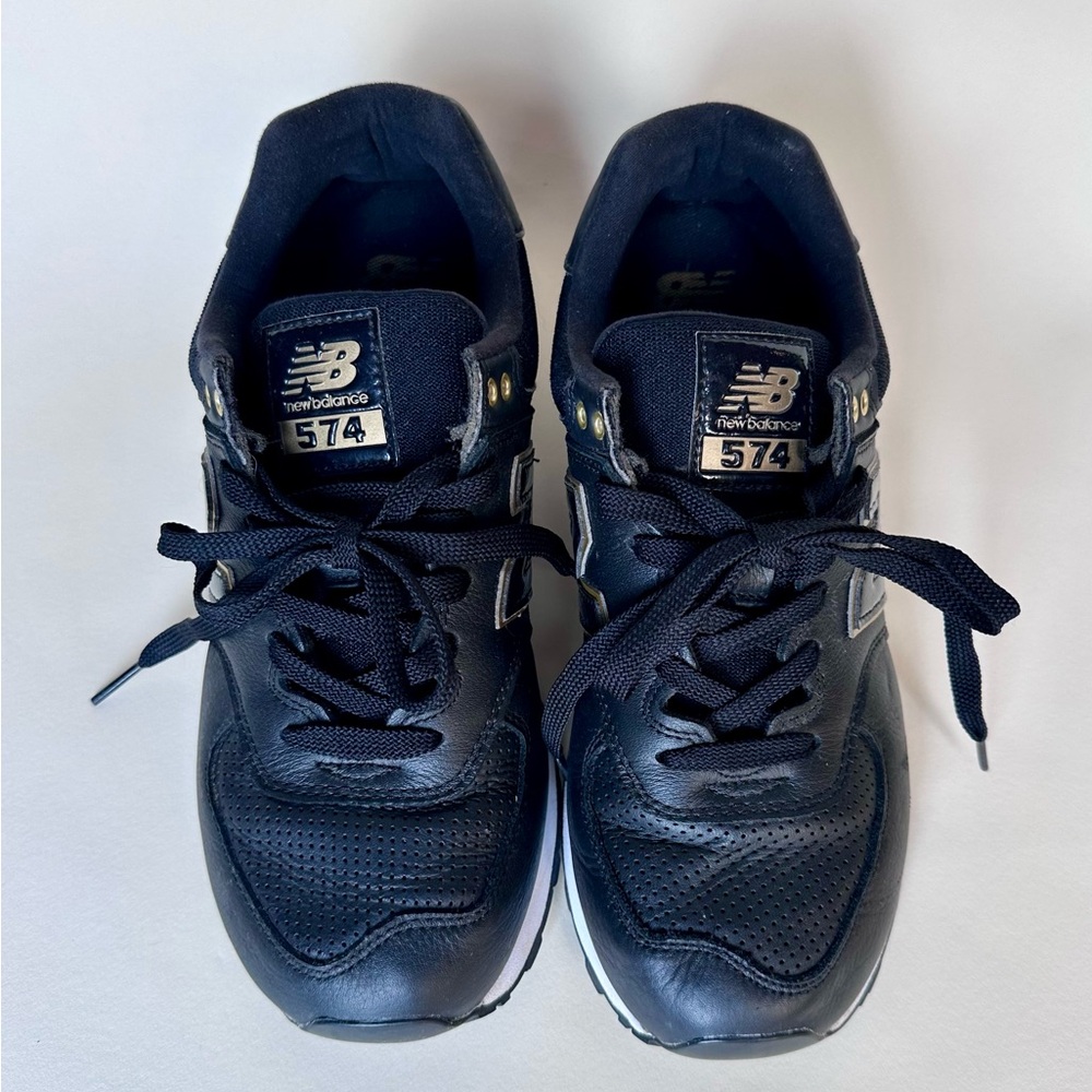 New Balance Women's 574 Shoes Black with Metallic Accents Size 10 - Picture 5 of 6